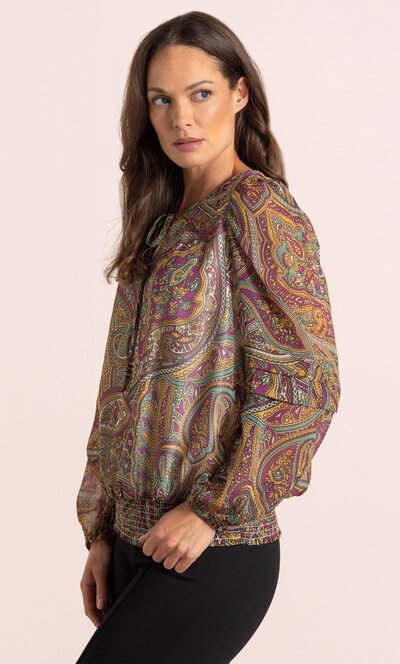 Smocked Hem Paisley Print Top