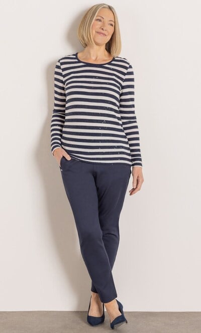 Anna Rose Embellished Striped Lightweight Jumper