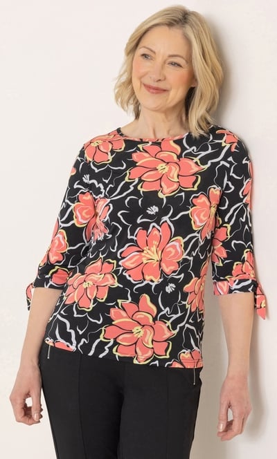 Anna Rose Tie Cuff Printed Top