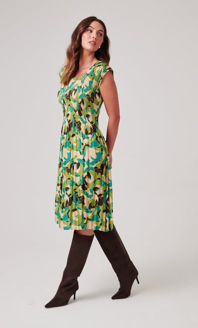 Pleated Floral Printed Dress