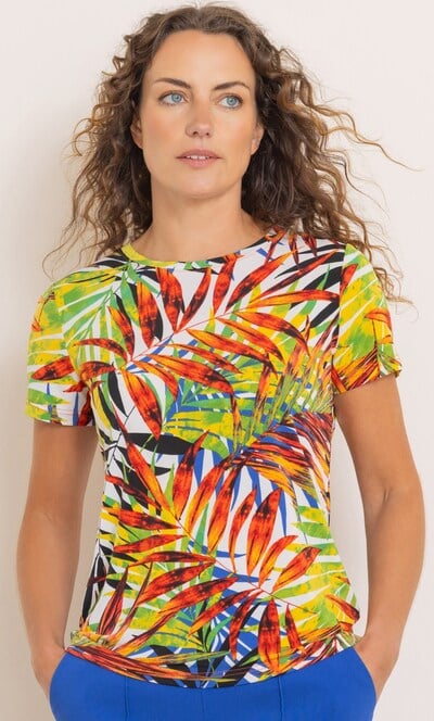 Anna Rose Leaf Printed Short Sleeve Top