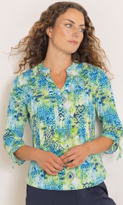Anna Rose Printed Tie Sleeve Jersey Top