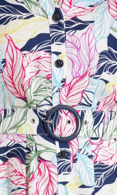 Anna Rose Belted Leaf Print Linen Blend Dress