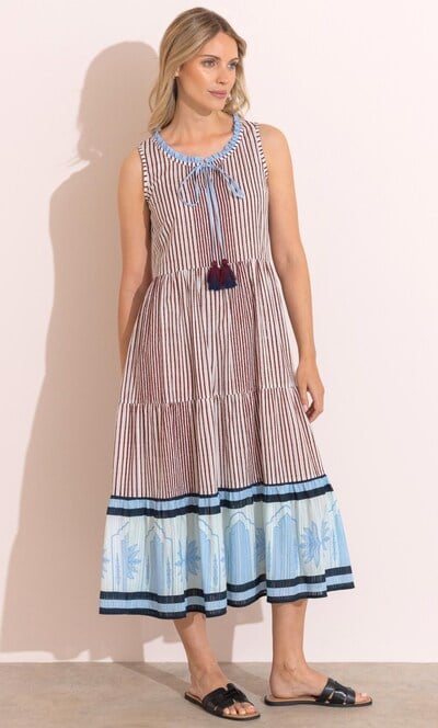 Striped Layered Cotton Midaxi Dress