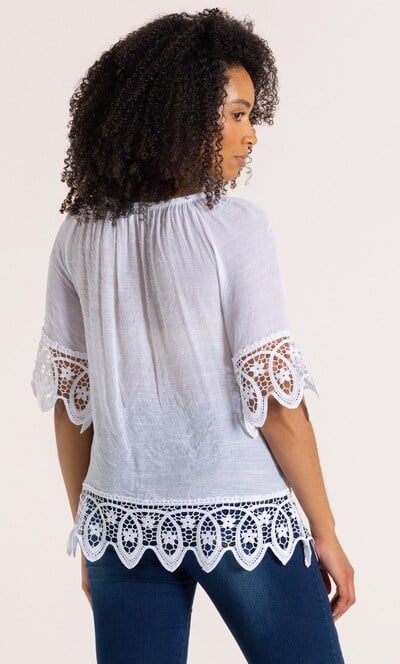 Crochet Trim And Embroidered Top