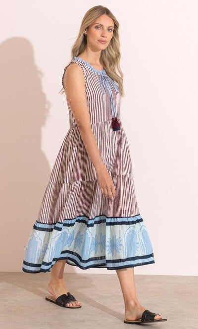 Striped Layered Cotton Midaxi Dress