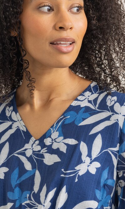 Botanical Print V Neck Dress