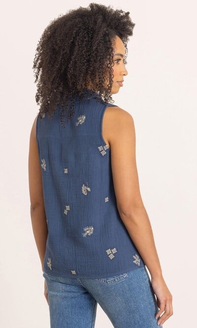 Embroidered Sleeveless Cotton Top