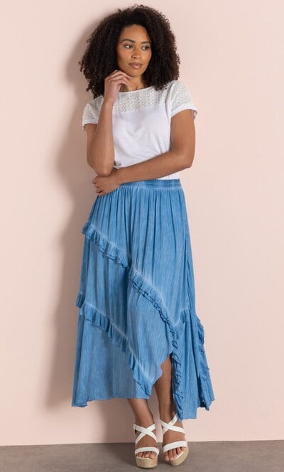 Ruffle Pull On Crinkle Midaxi Skirt