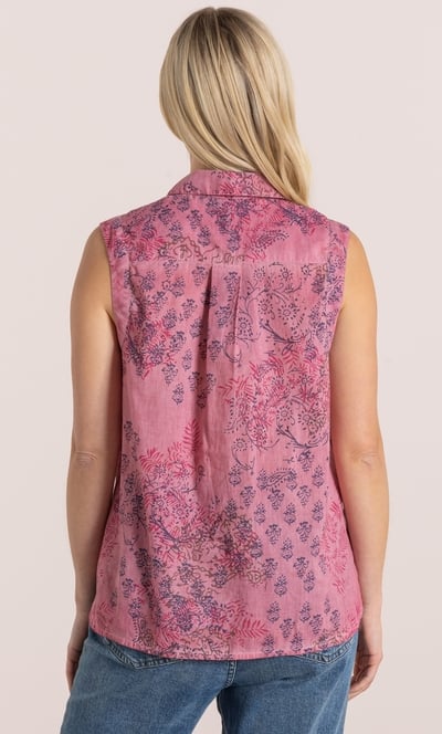 Sleeveless Printed Button Top