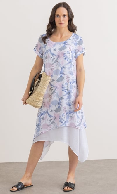 Botanical Printed Layered Short Sleeve Dress