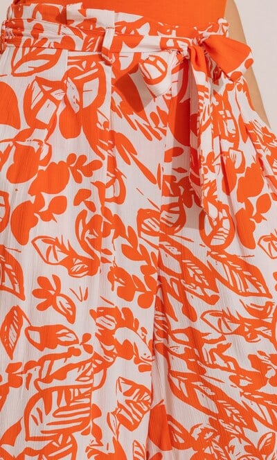 Botanical Print Cropped Wide Leg Trousers