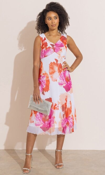 Bold Floral Print Sleeveless Midi dress