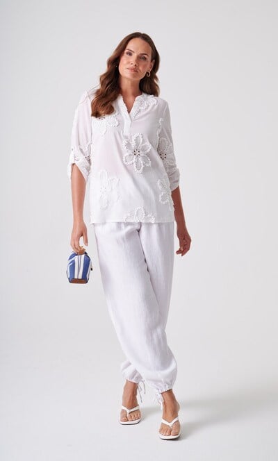 Anna Rose Applique Pattern Cotton Blouse