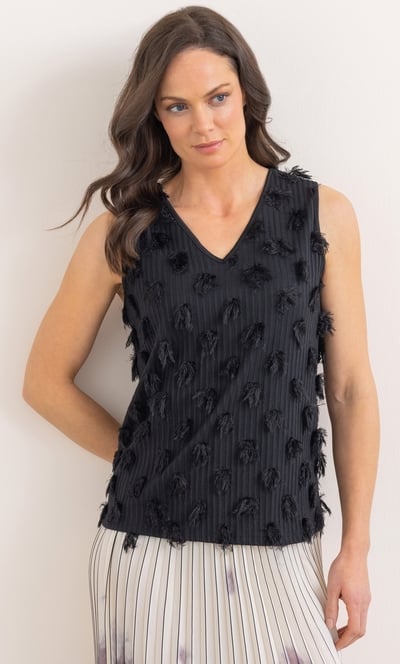 Sleeveless Striped Feather Detail Top