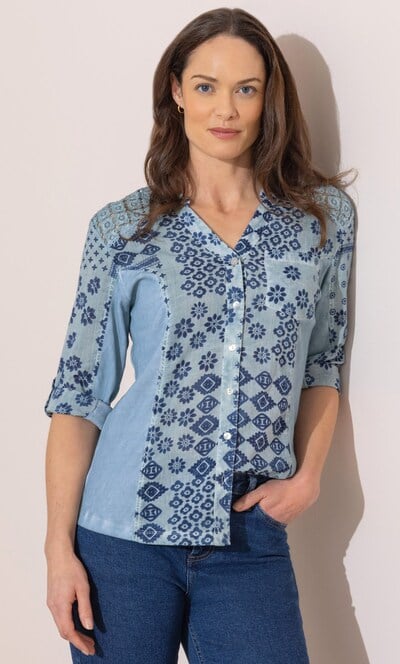 Floral Printed Fitted Cotton Ribbed Shirt