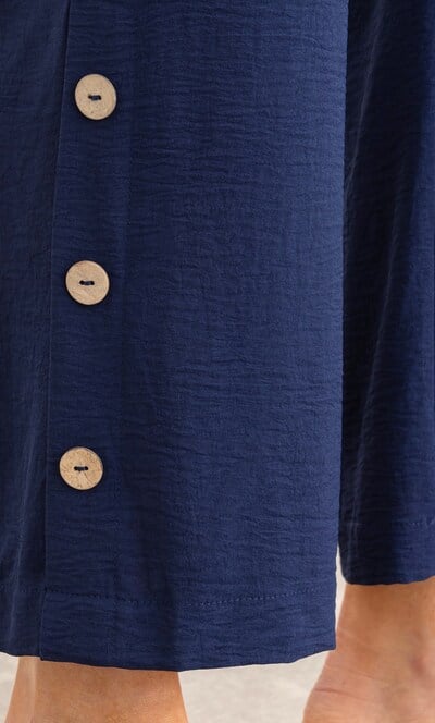 Wide Leg Button Trim Pull On Trousers