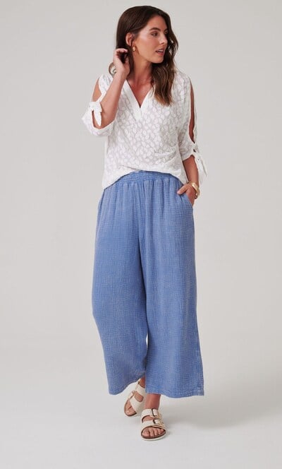Wide Leg Cropped Cotton Trousers