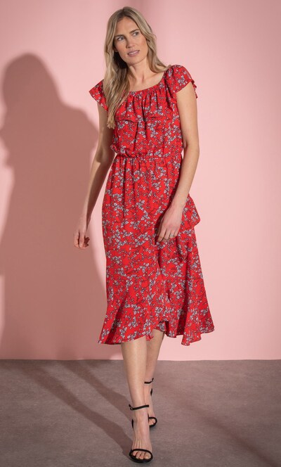 Garden Printed Frill Midi Dress