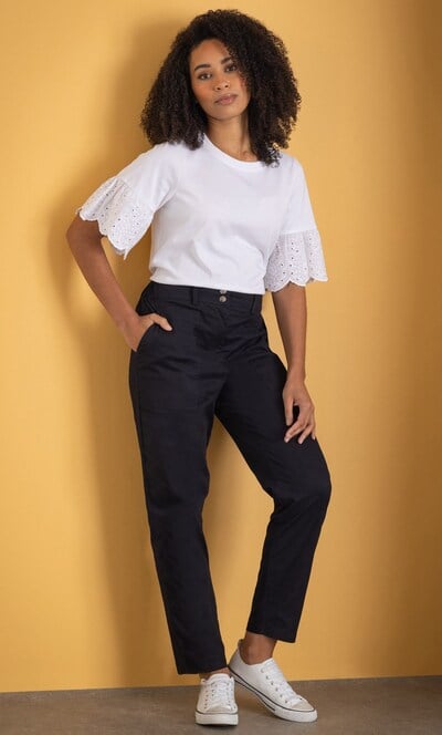 Cotton Blend Slim Leg Trousers