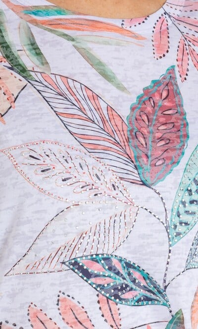 Anna Rose Embellished Leaf Print Top