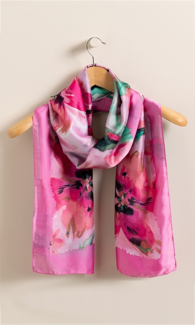 Abstract Floral Print Silk Like Scarf