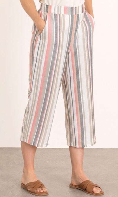 Striped Wide Leg Cropped Trousers