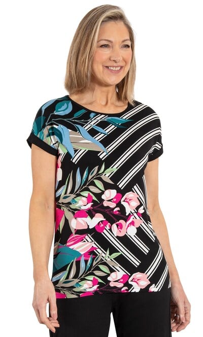 Anna Rose Floral And Stripe Jersey Top