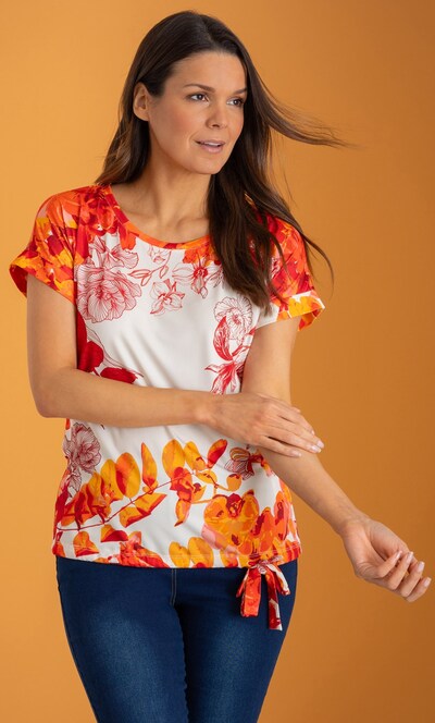 Bouquet Printed Tie Hem Jersey Top