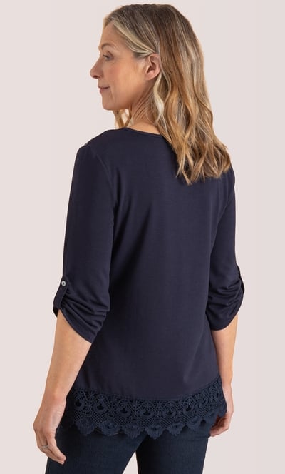 Anna Rose Printed Lace Trim Top
