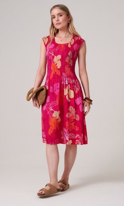 Leaf Print Pleated Dress