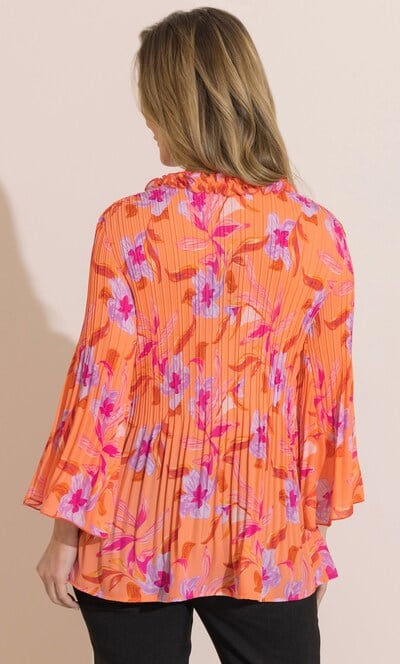 Floral Print Pleated Ruffle Top