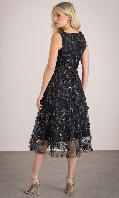 Sleeveless Applique Shimmer Dress