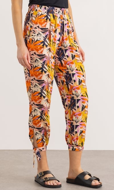 Printed Tie Hem Crop Trousers