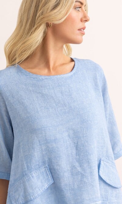 Linen Blend Dip Hem Top