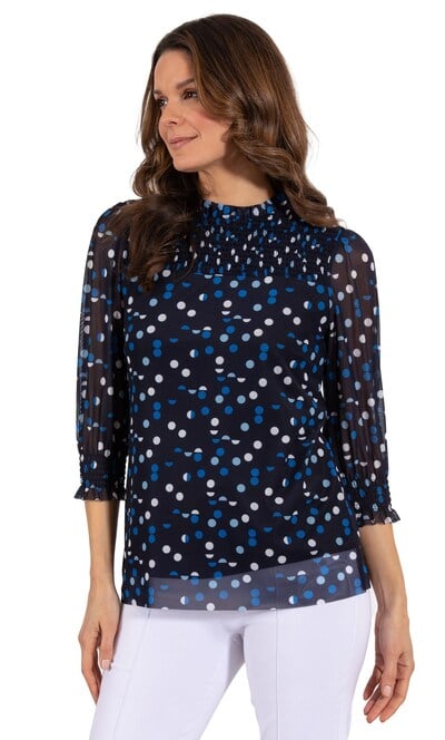 Polka Dot Long Sleeve Mesh Top