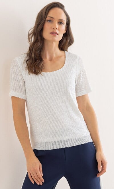 Sequin Short Sleeve Mesh Top