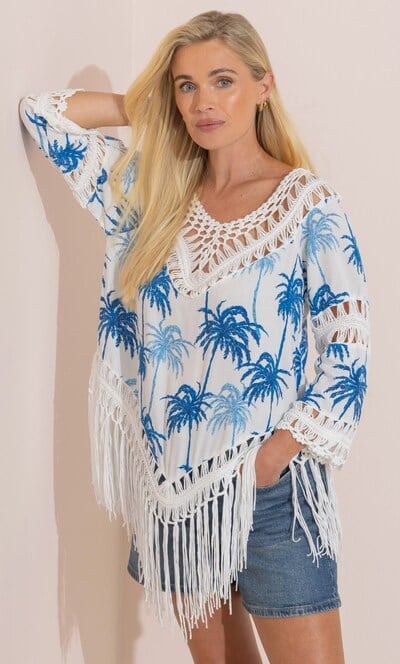 Crochet Detail Printed Tassel Cover-Up