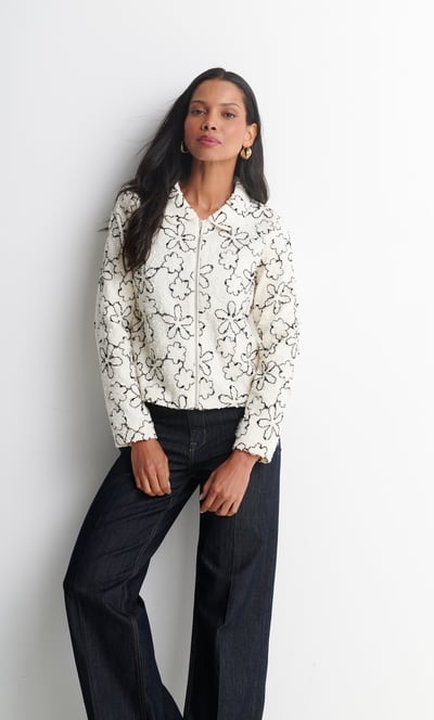 Anna Rose Embellished Zip Boucle Jacket