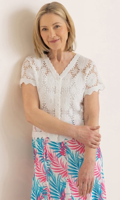 Anna Rose Crochet Short Sleeve Cotton Cardigan