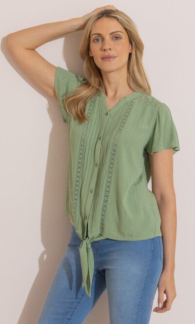 Lace Trim Tie Front Blouse