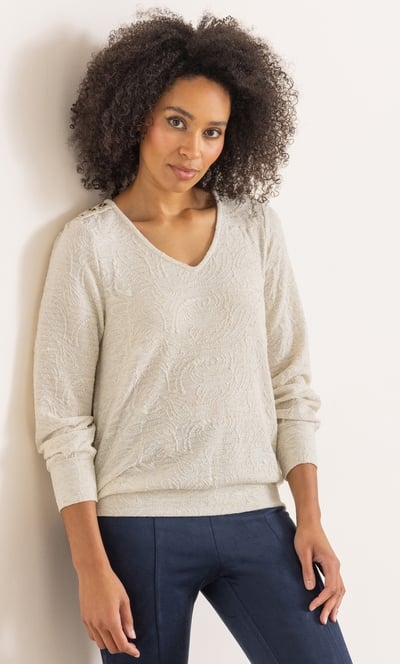 Patterned Knit V Neck Top