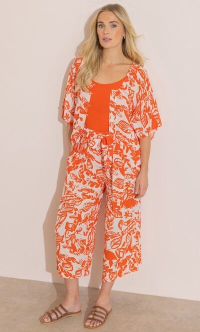 Botanical Print Cropped Wide Leg Trousers