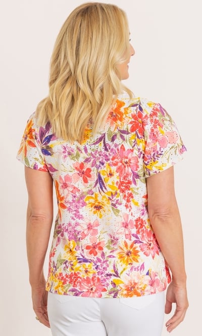 Anna Rose Bouquet Printed Eyelet Jersey Blouse