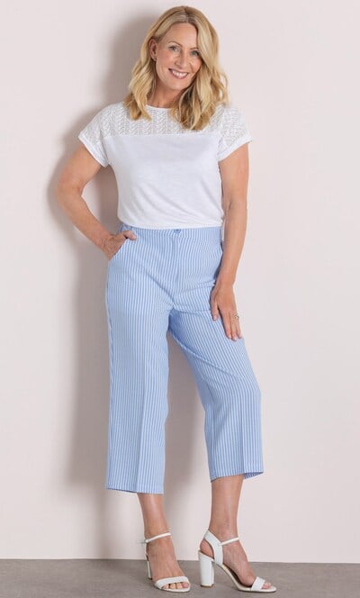 Anna Rose Seersucker Stripe Cropped Trousers