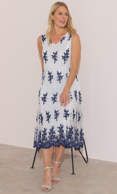 Anna Rose Embroidered Mesh Midi Dress