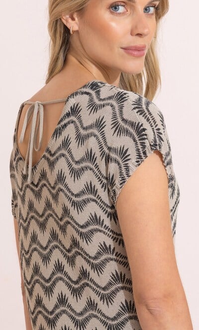 Printed V Neck Knit Top