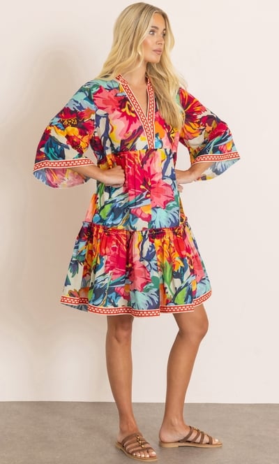 Bouquet Printed Cotton Tunic Dress