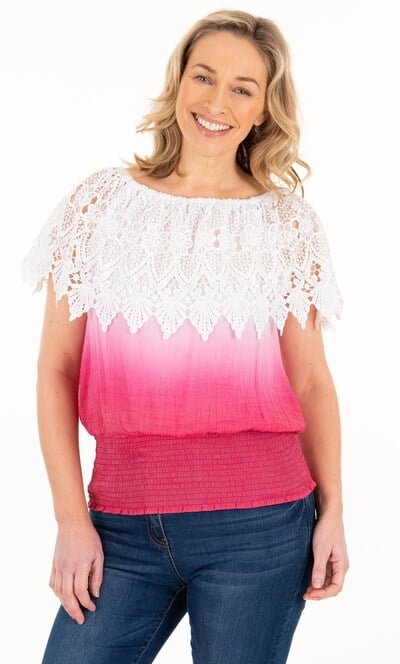 Lace Trimmed Ombre Top