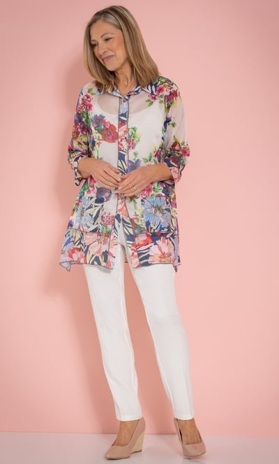 Anna Rose Floral Print Semi Sheer Blouse